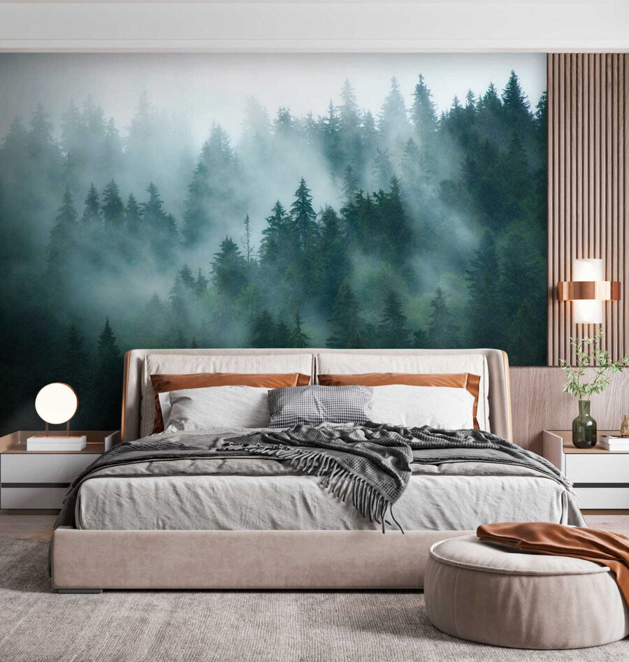 Wall murals Foggy forest with trees - Image 5