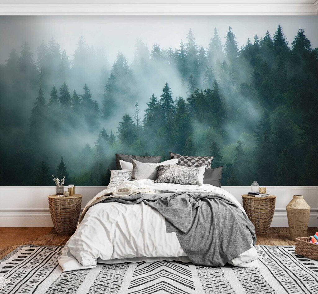 Foggy forest with trees