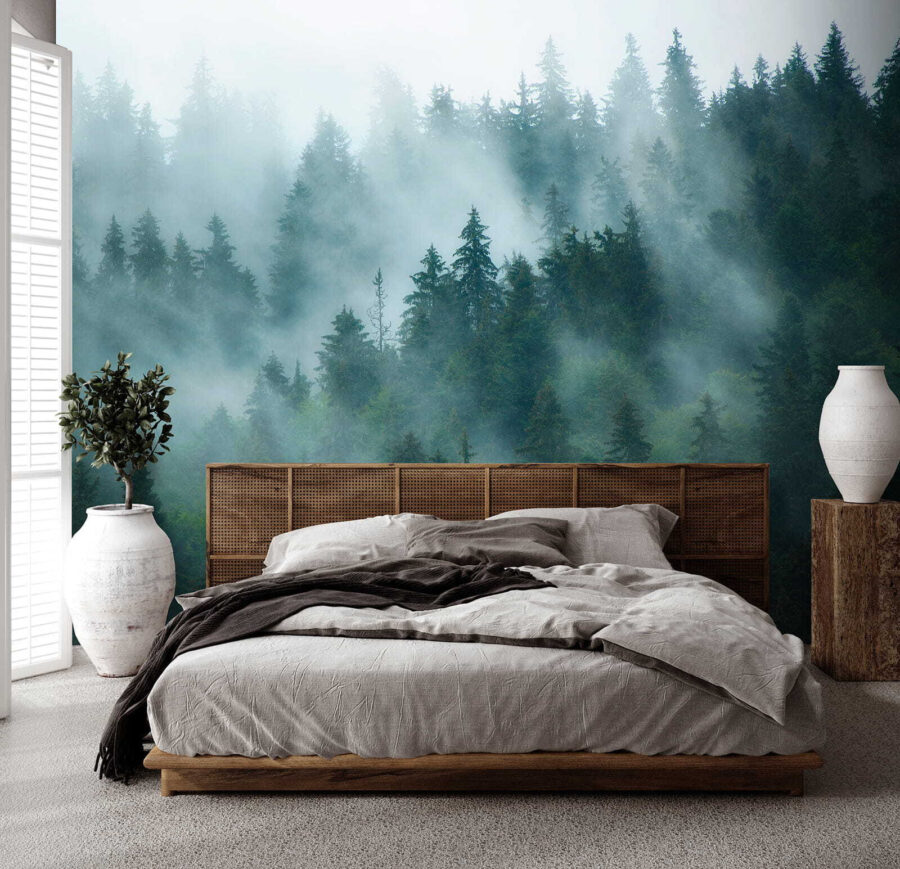 Wall murals Foggy forest with trees - Image 3
