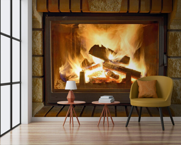 Fire in a fireplace