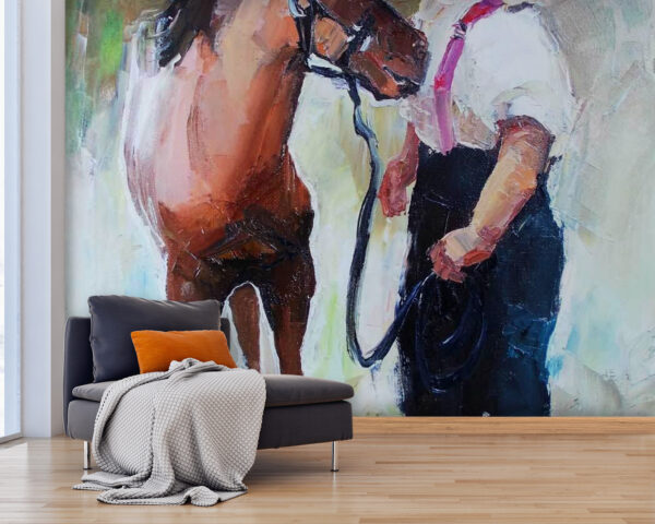 Painting of a girl kissing a horse Painting of a girl kissing a horse