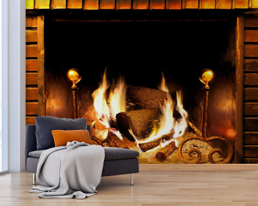 Fire in a fireplace