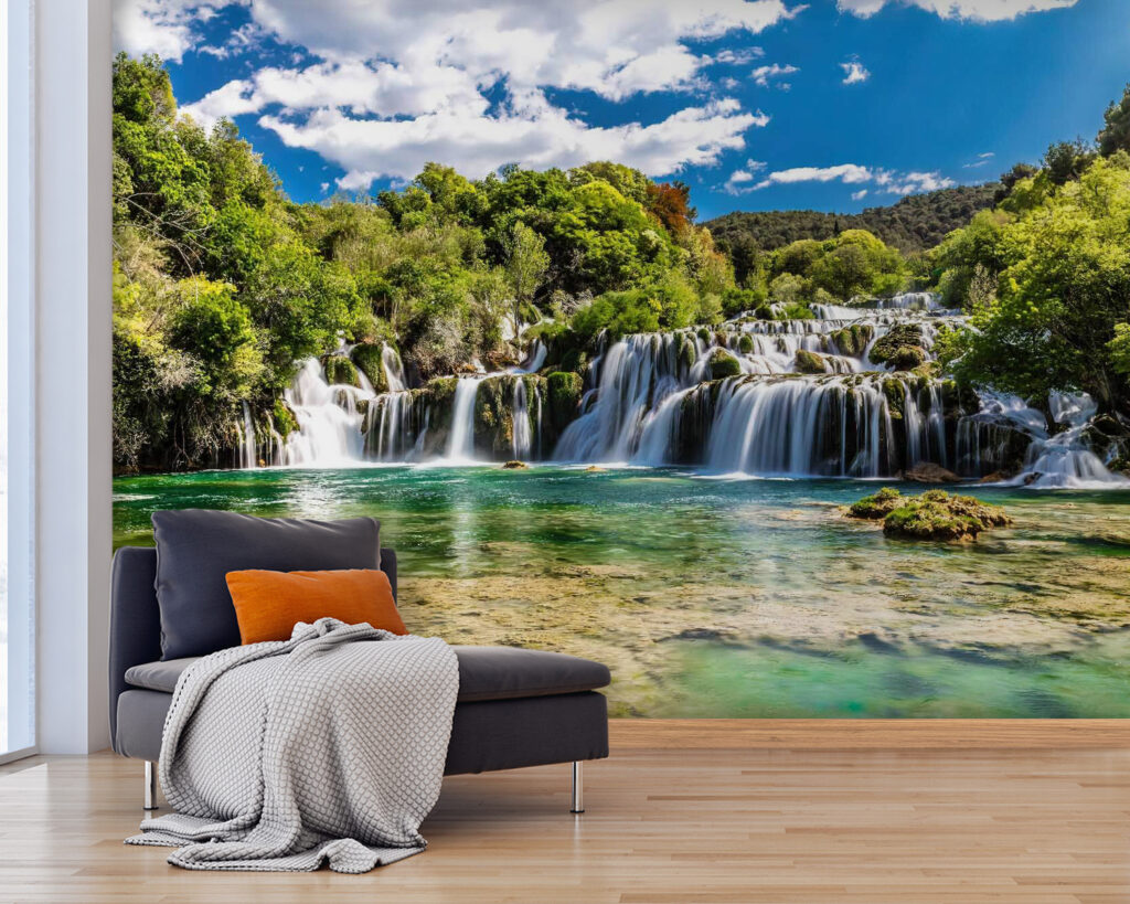 Krka National Park surrounded by trees and a blue sky Krka National Park surrounded by trees and a blue sky