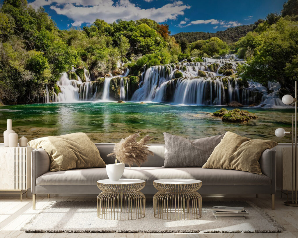 Krka National Park surrounded by trees and a blue sky Krka National Park surrounded by trees and a blue sky