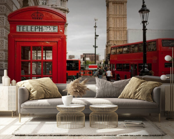 Red telephone booth in a city Red telephone booth in a city