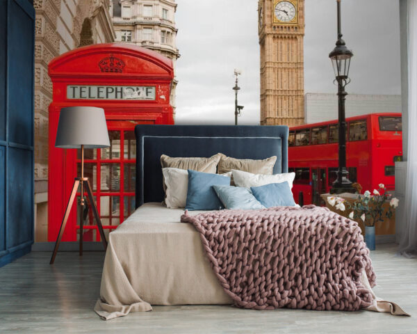 Red telephone booth in a city Red telephone booth in a city