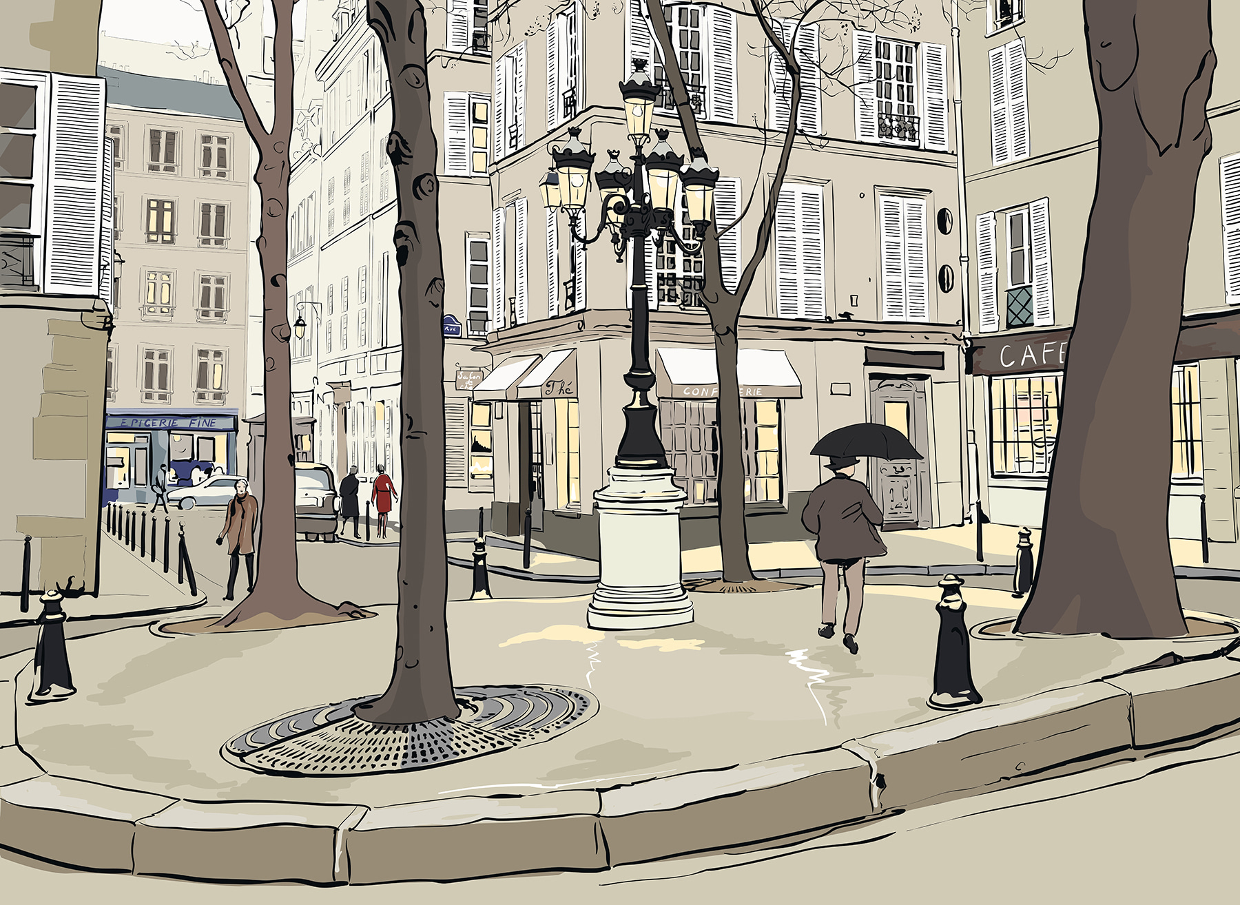 Person walking on a sidewalk with an umbrella Person walking on a sidewalk with an umbrella