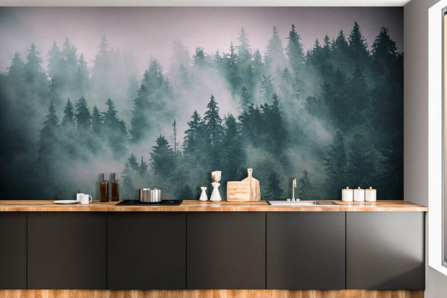 Foggy forest with trees