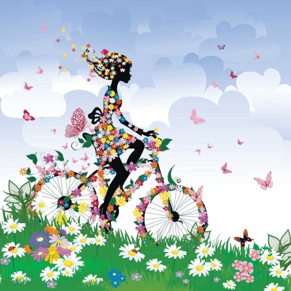 Woman riding a bicycle with flowers u55195p 600x600 - Woman riding a bicycle with flowers - tegory