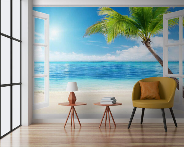Door open to a beach Door open to a beach