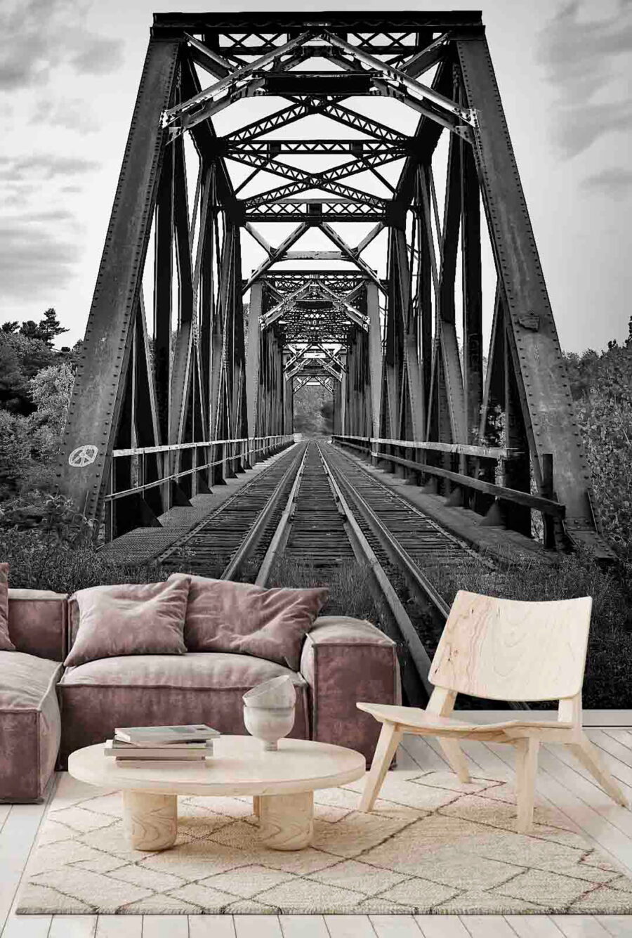 Wall murals Train tracks going through a bridge
