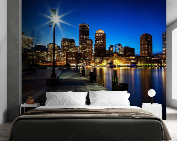 City skyline at night with a body of water City skyline at night with a body of water