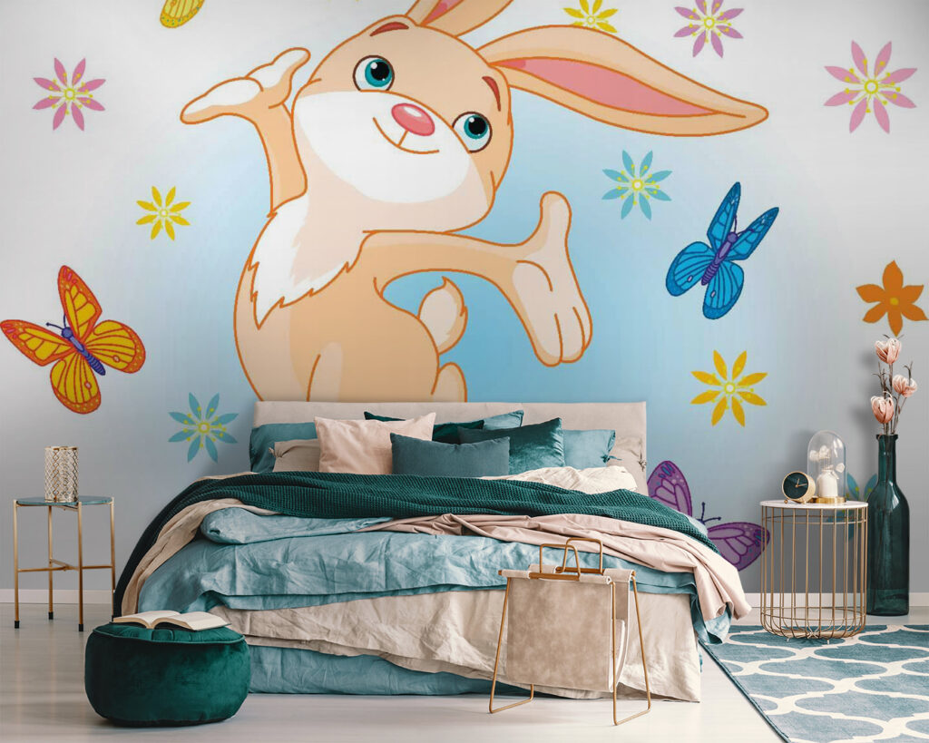 u54469pib111 1024x819 - Cartoon of a rabbit jumping in the air with butterflies - tegory