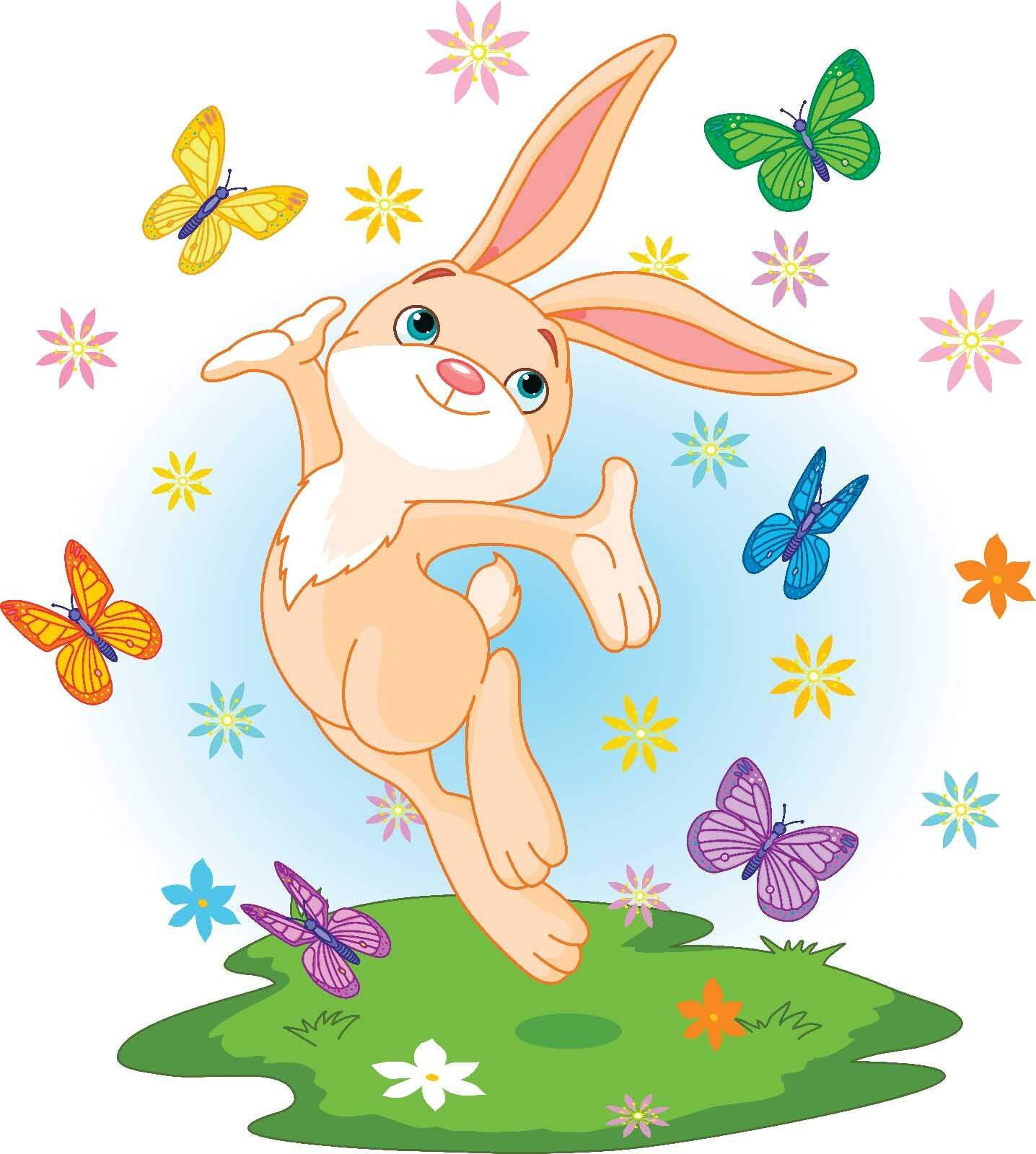 u54469p - Cartoon of a rabbit jumping in the air with butterflies - tegory