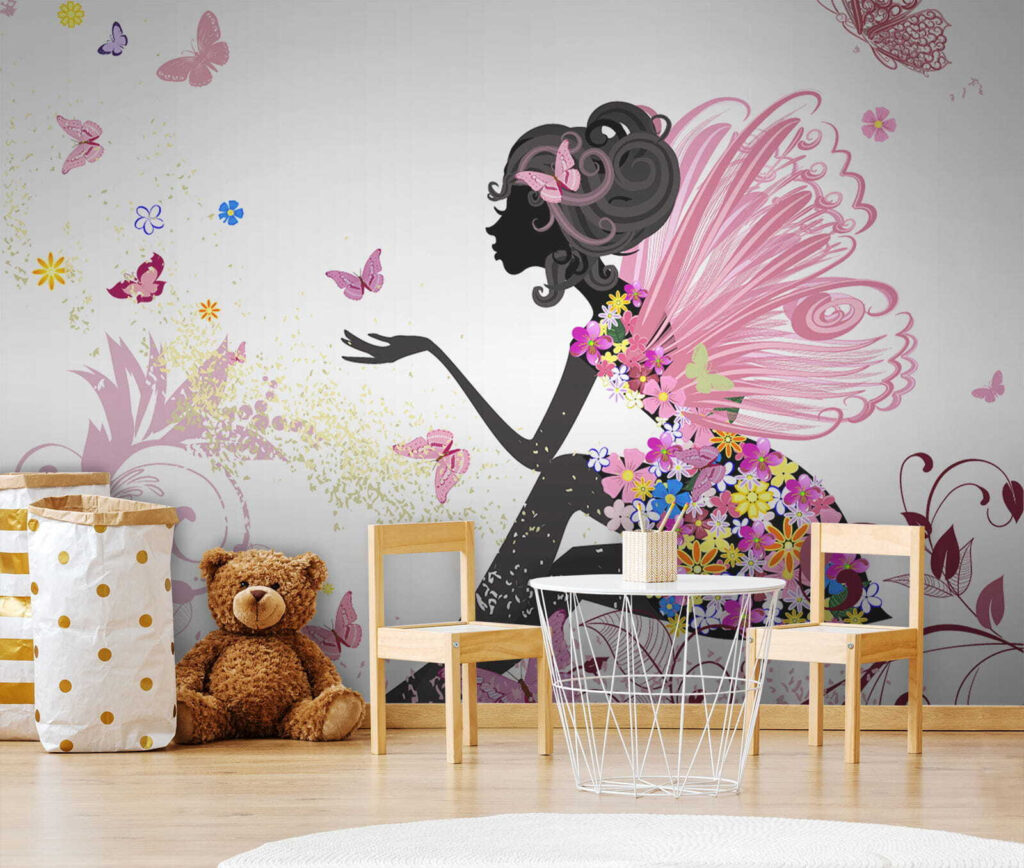 Woman sitting on a flowery dress