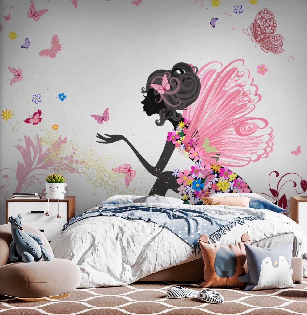 Woman sitting on a flowery dress