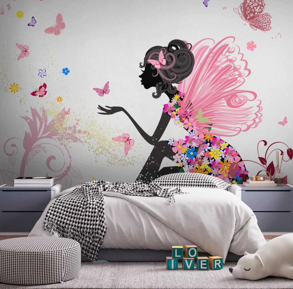 Woman sitting on a flowery dress