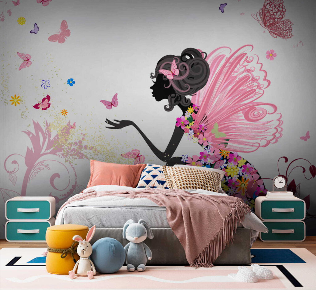 Woman sitting on a flowery dress