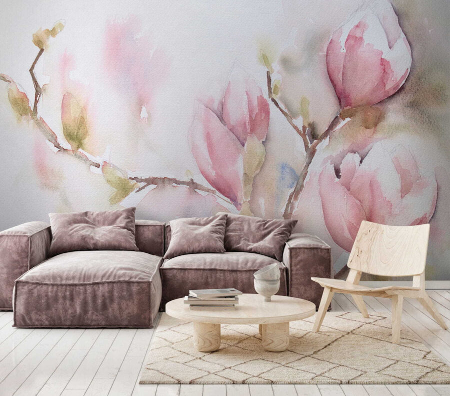 Watercolor painting of pink flowers