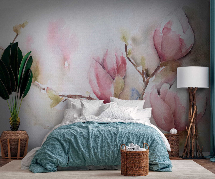 Watercolor painting of pink flowers