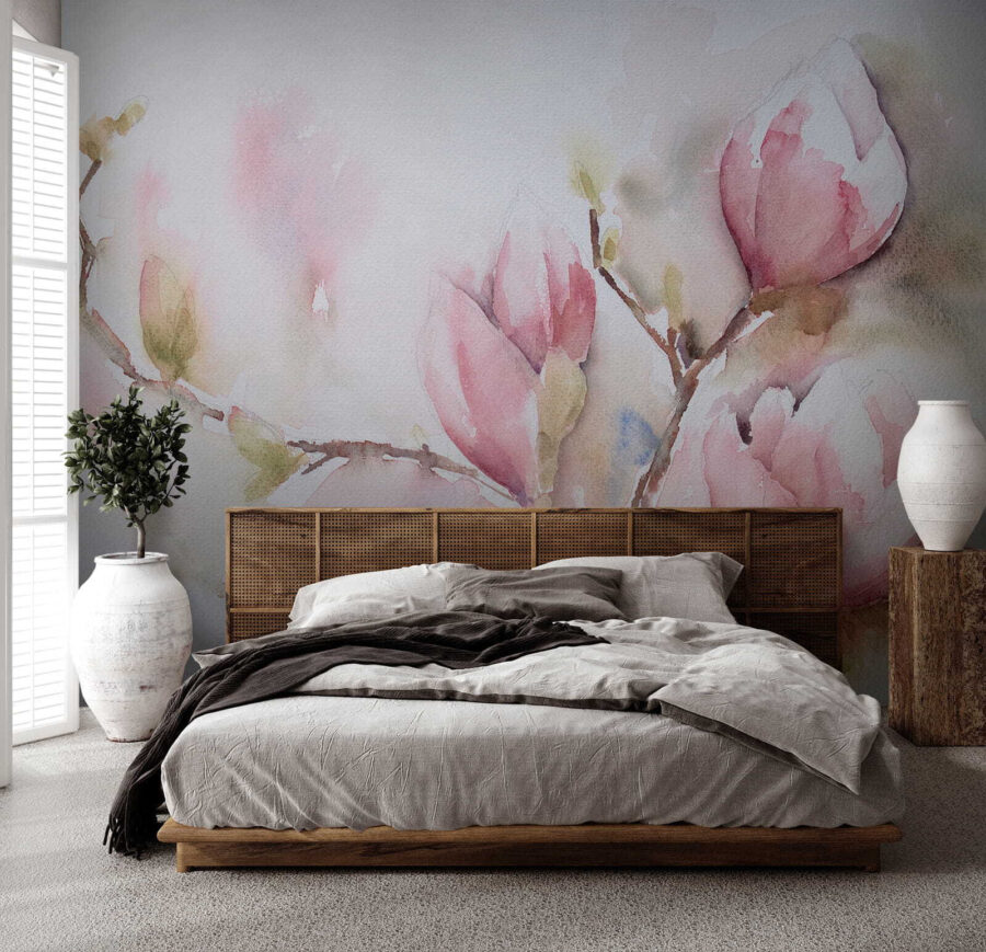 Watercolor painting of pink flowers