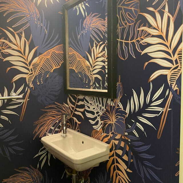 Pattern of leaves on a blue background