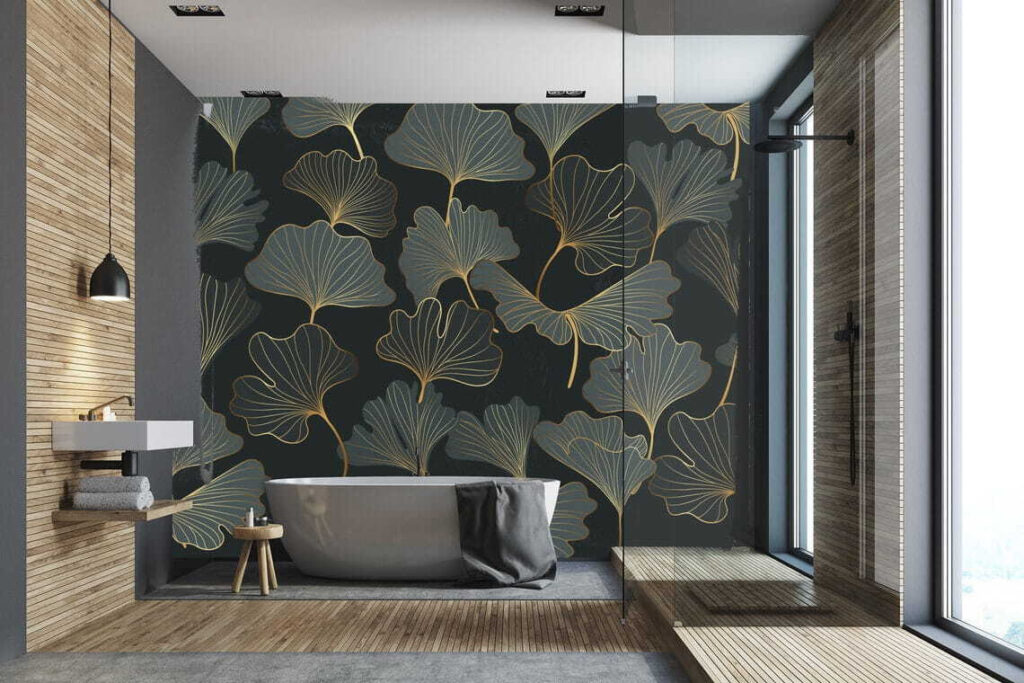 Pattern of leaves on a black background