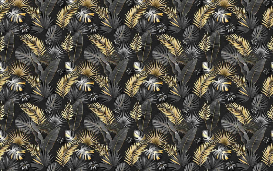 Pattern of black and gold leaves