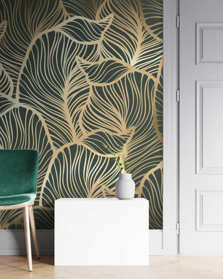Wall murals Pattern of leaves on a green background - Image 2