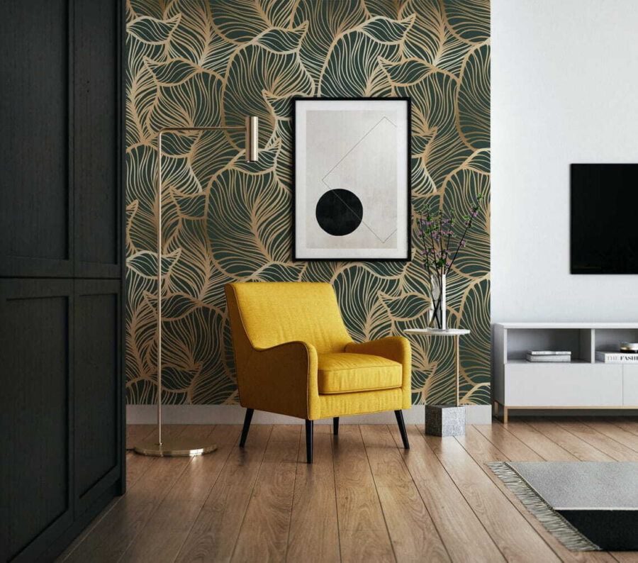 Wall murals Pattern of leaves on a green background
