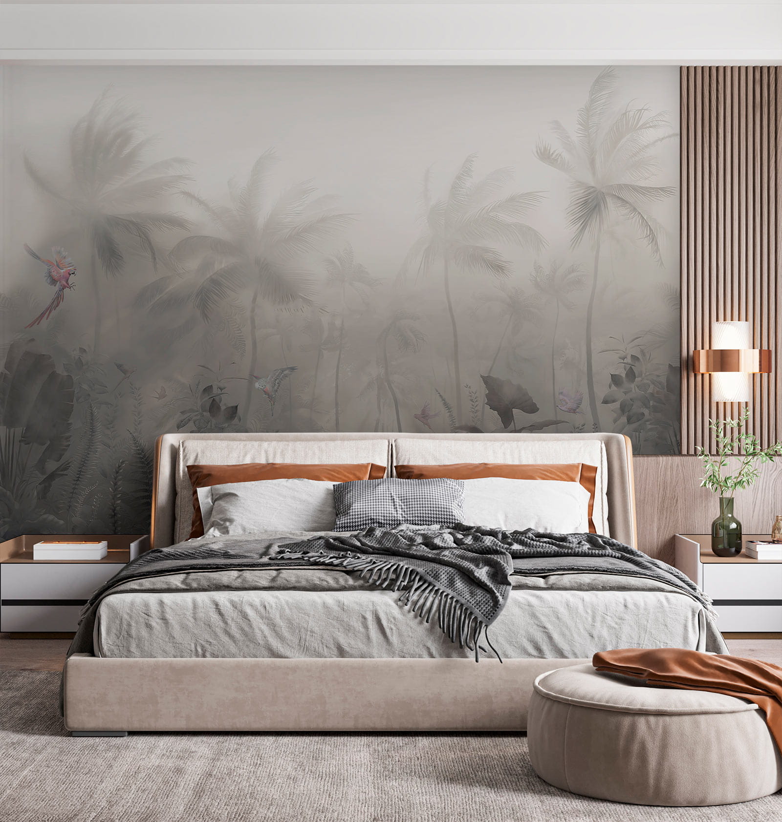 Foggy forest with palm trees and butterflies u53065pib1m - Foggy forest with palm trees and butterflies - tegory