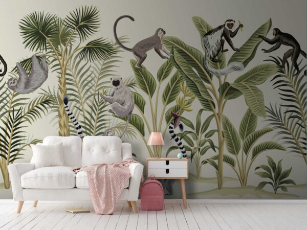 Group of monkeys and plants Group of monkeys and plants
