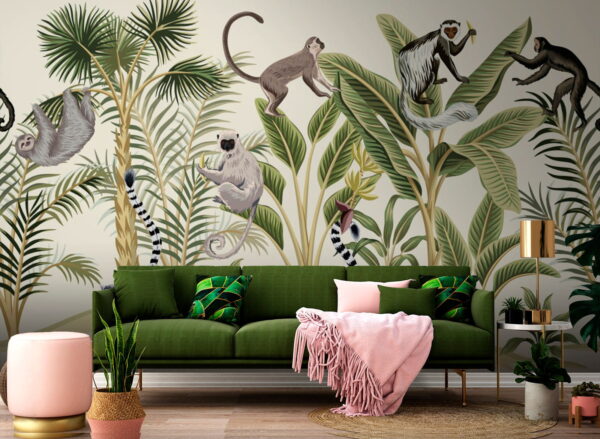 Group of monkeys and plants Group of monkeys and plants