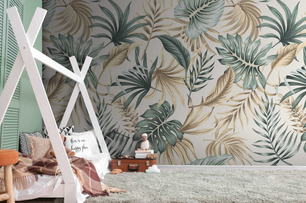 Pattern of leaves on a white background