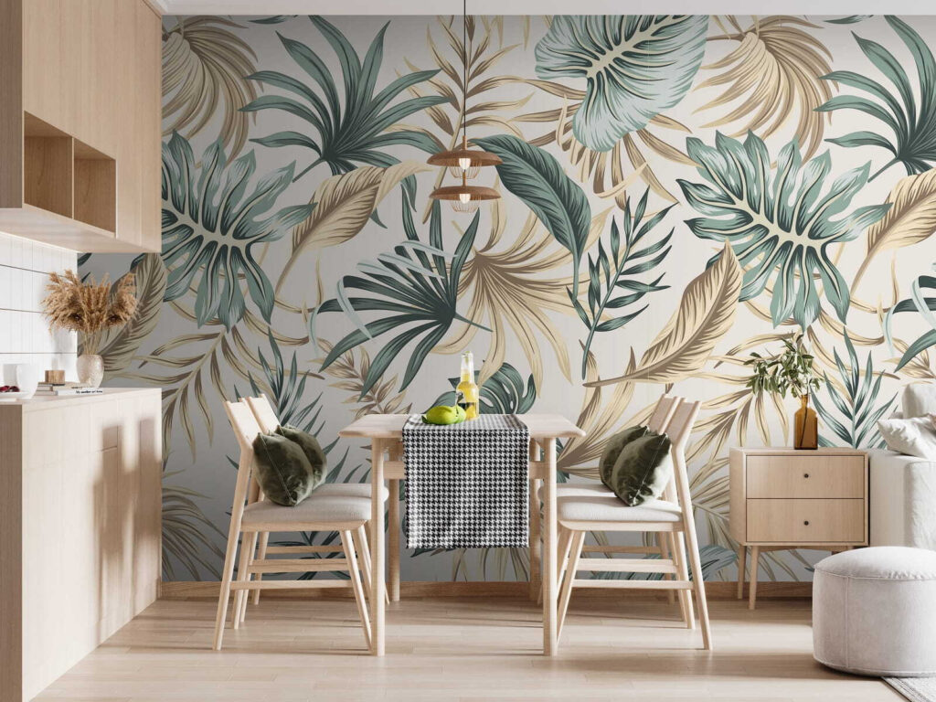 Pattern of leaves on a white background