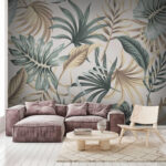 Wall murals Pattern of leaves on a white background