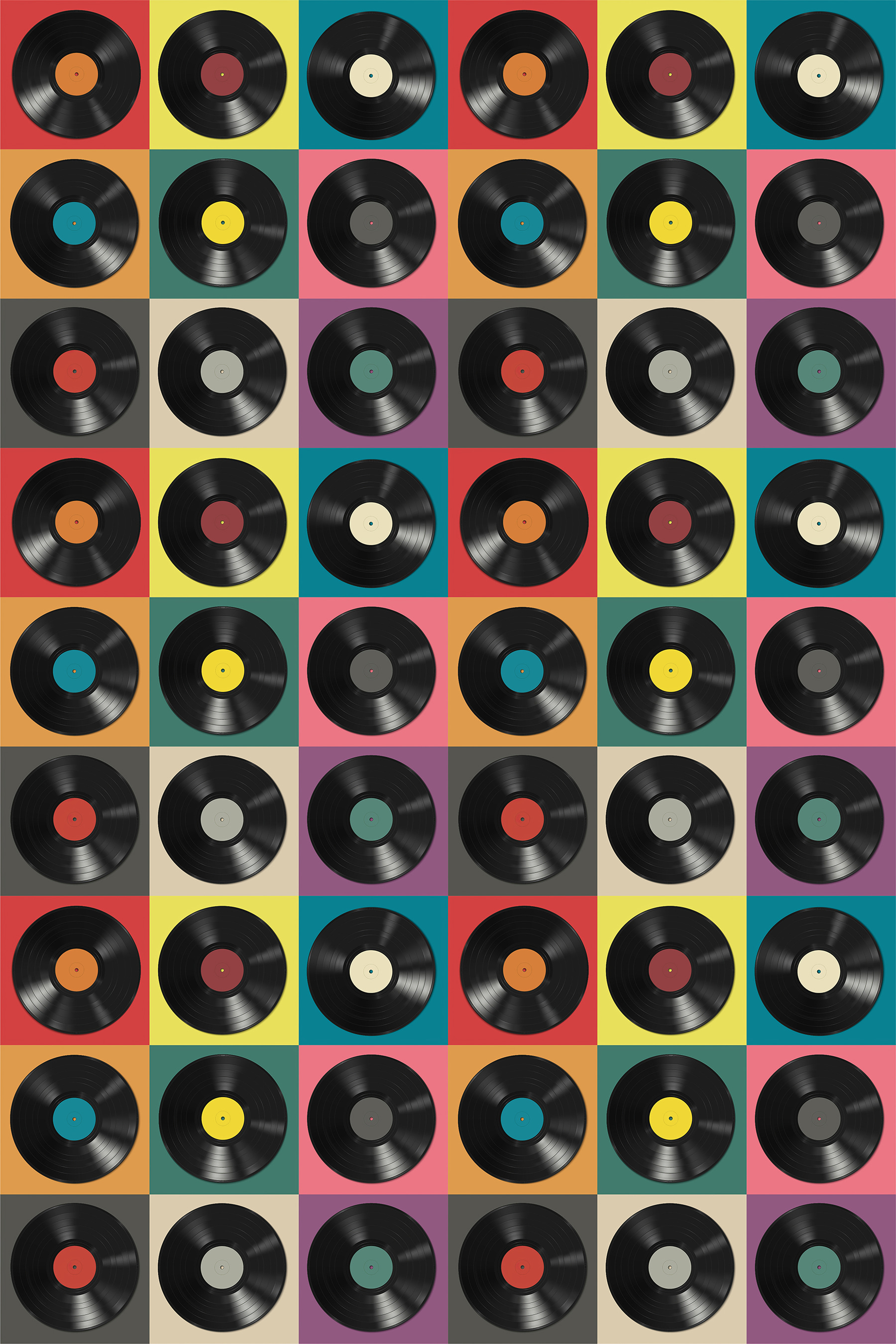 Pattern of black vinyl records