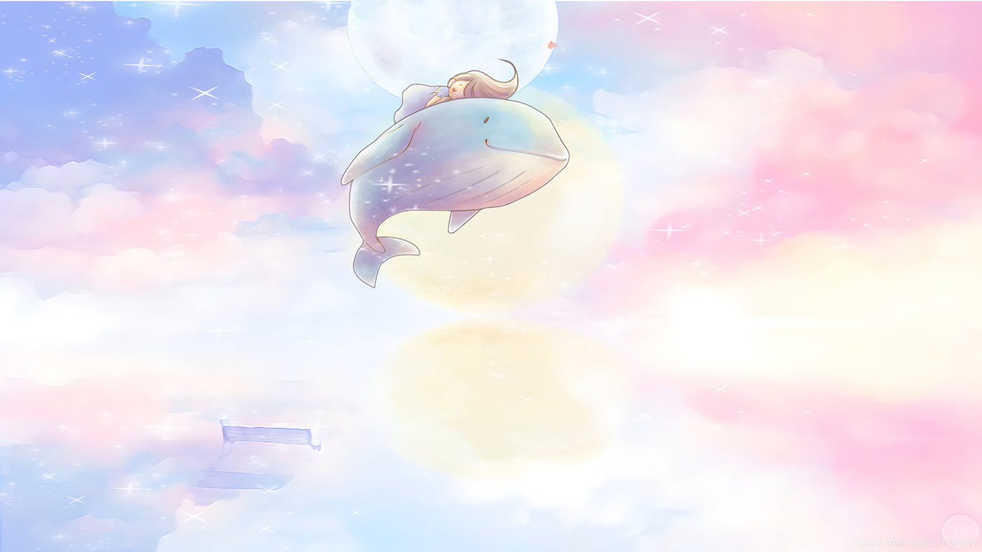 Cartoon of a girl riding a whale