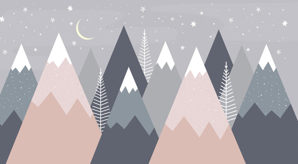 Mountain range with trees and stars Mountain range with trees and stars