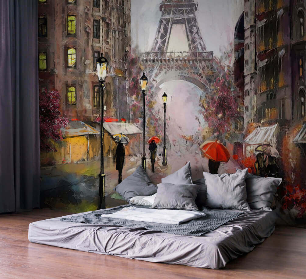 Painting of people walking in the rain with umbrellas u51079pib1m - Painting of people walking in the rain with umbrellas - tegory