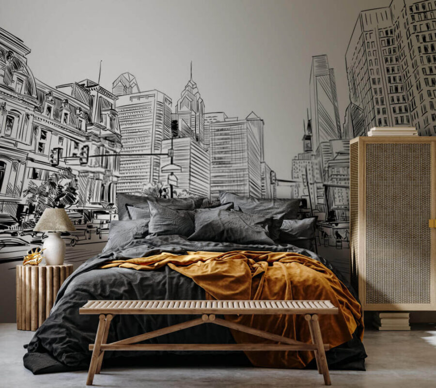 Wall murals Drawing of a city street