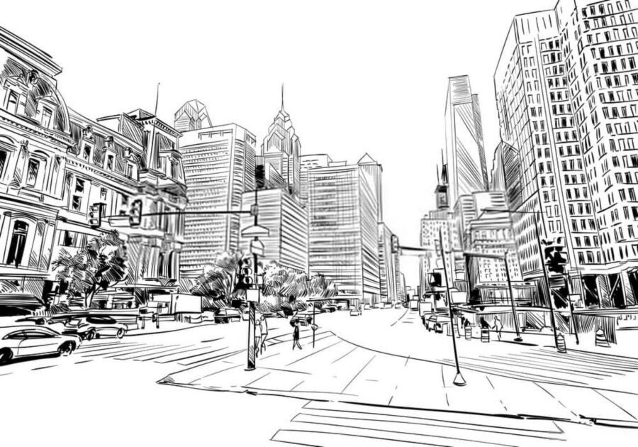 Wall murals Drawing of a city street - Image 4