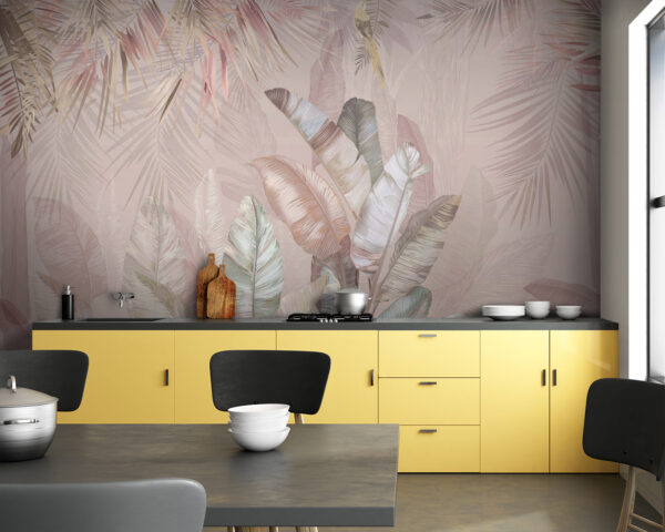 Tropical leaves in soft pastel hues. Tropical leaves in soft pastel hues.