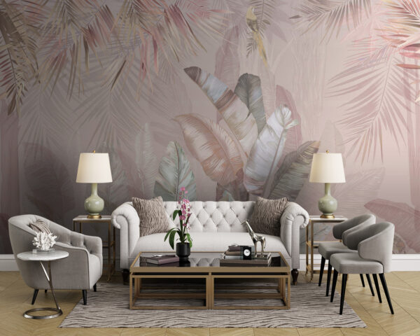 Tropical leaves in soft pastel hues. Tropical leaves in soft pastel hues.