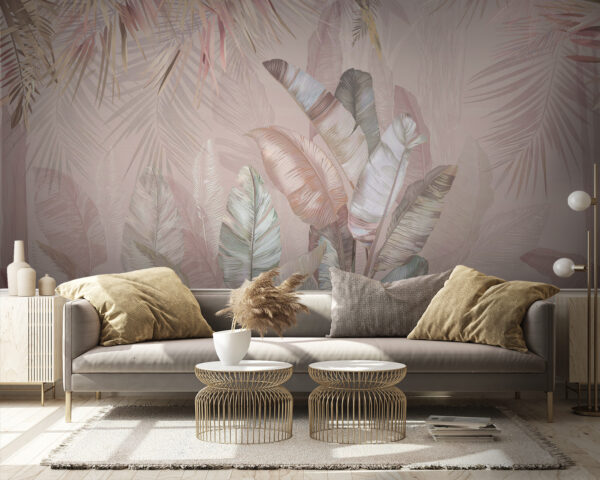 Tropical leaves in soft pastel hues. Tropical leaves in soft pastel hues.