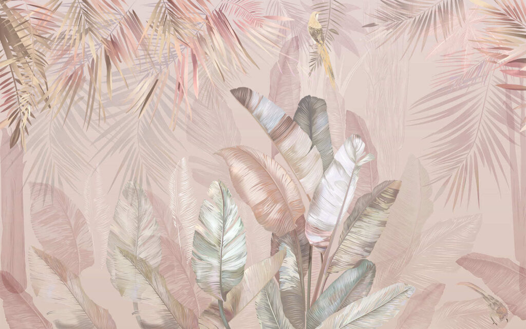 Tropical leaves in soft pastel hues. Tropical leaves in soft pastel hues.