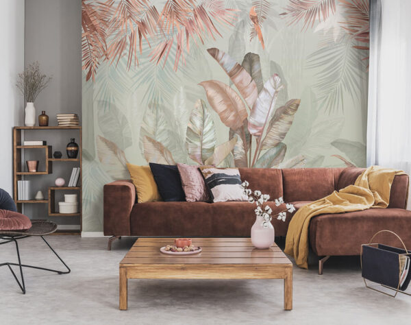 Tropical foliage in soft pastel hues. Tropical foliage in soft pastel hues.