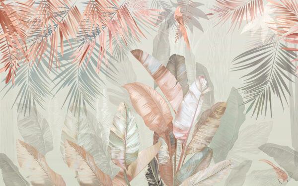 Tropical foliage in soft pastel hues. Tropical foliage in soft pastel hues.