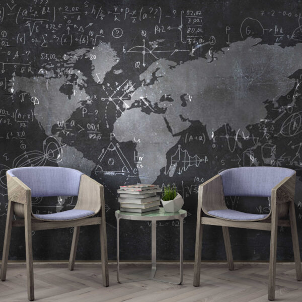 Chalkboard with a map and math equations Chalkboard with a map and math equations