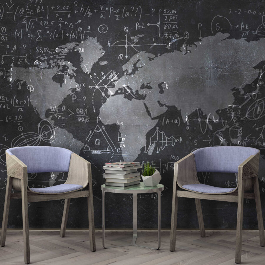 Chalkboard with a map and math equations Chalkboard with a map and math equations